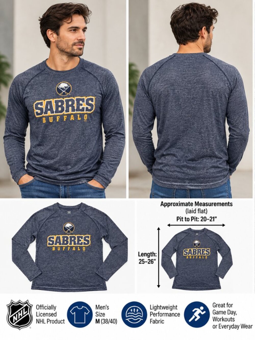 Buffalo Sabres NHL Long Sleeve Performance Shirt – Men’s M